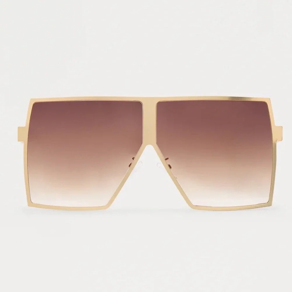 Oversized Square Sunglasses‎ Men Gold Frame Gradient Brown Lenses Fashion Shades